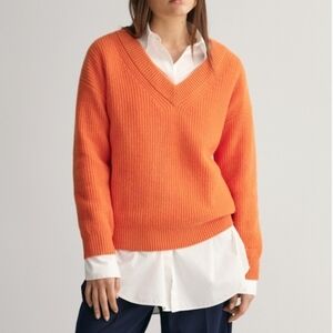 ICHI V-Neck Cotton Orange Sweater Size M